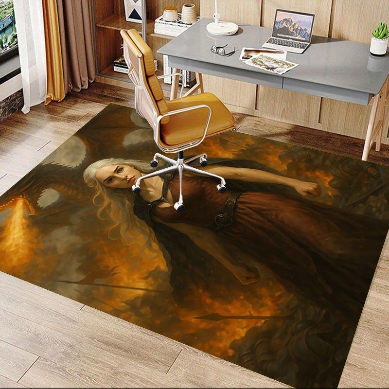 1pc Fire and Blood Office Carpet Chair Mats, Home Decor Mat Fantasy Theme Mat Durable Mat, Dragon Decor,Suitable for fantasy theme lovers