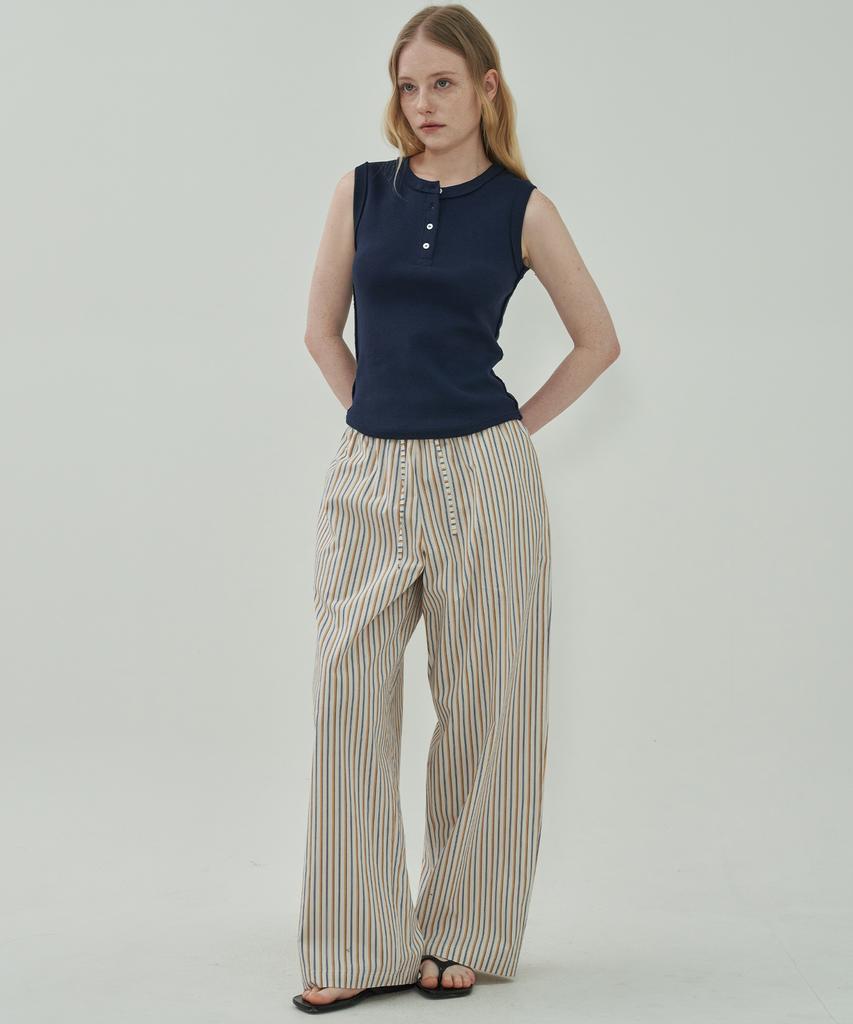 MOTT Relax Band Loose Pants - Stripe White