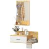 Wall Entrance Hall Set with Mirror and Storage Mirror with Drawer and 2 Open Shelves Natural Wood
