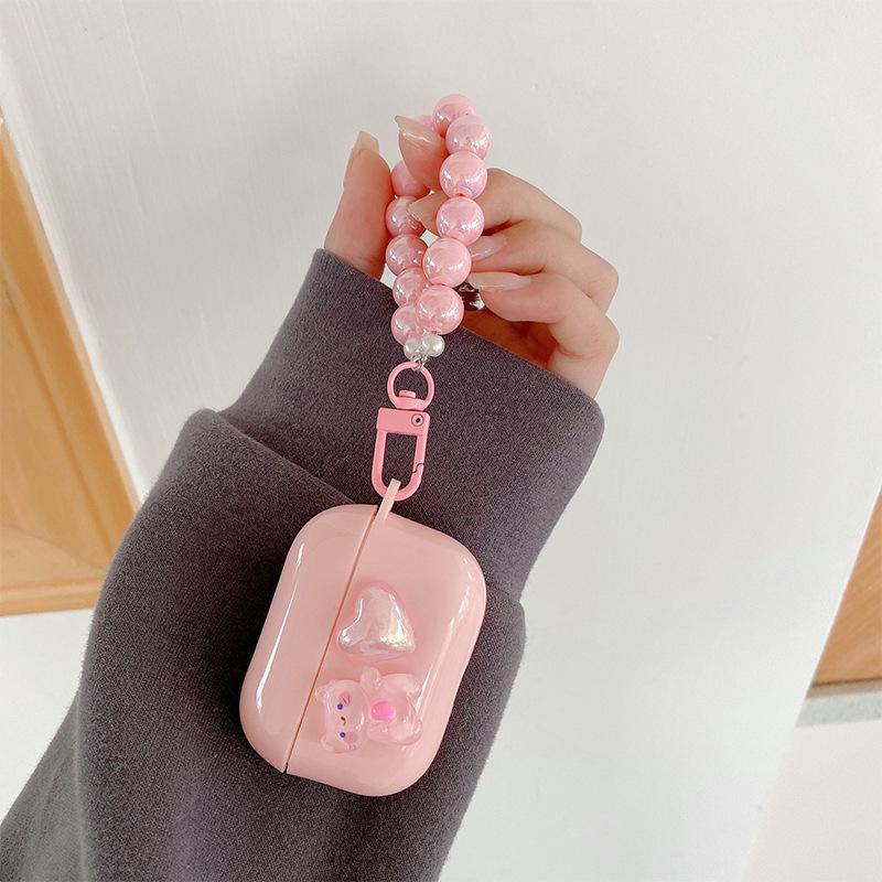 Apple Bluetooth Headset Cover For Airpods 1 /2/3 Generation Pro Pink Girl Love Cute Cat Lanyard
