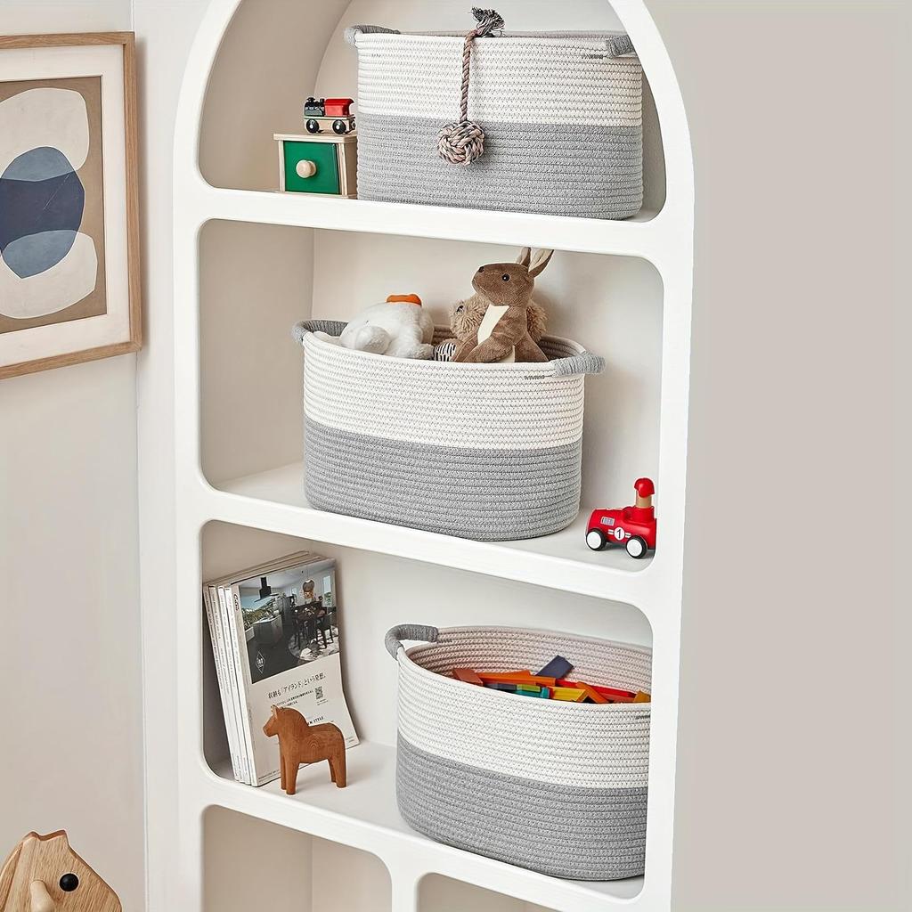 Large Woven Cotton Storage Basket for Toys, Snacks, Underwear, Socks, and Clothes