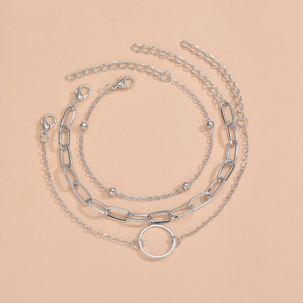 Individual cold wind, geometric round paperclip shape bracelet set, multi-layer stacked metal bracelet