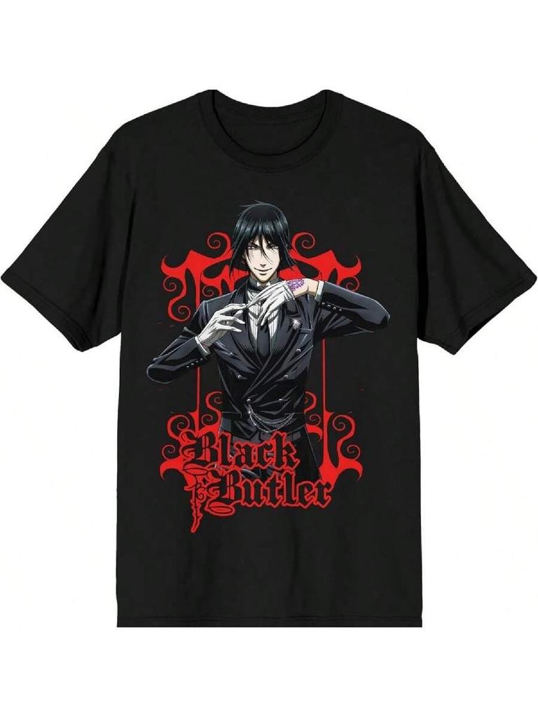 Bioworld Blacks Butler Sebastian Character Charcoal Gray Graphic Tee