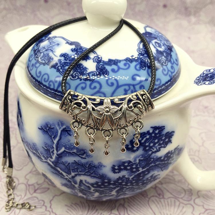 Fashion Necklace Accessories Bohemian Jewelry Miao Silver Sapphire Silver Flower Natural Chalcedony Short Clavicle Necklace