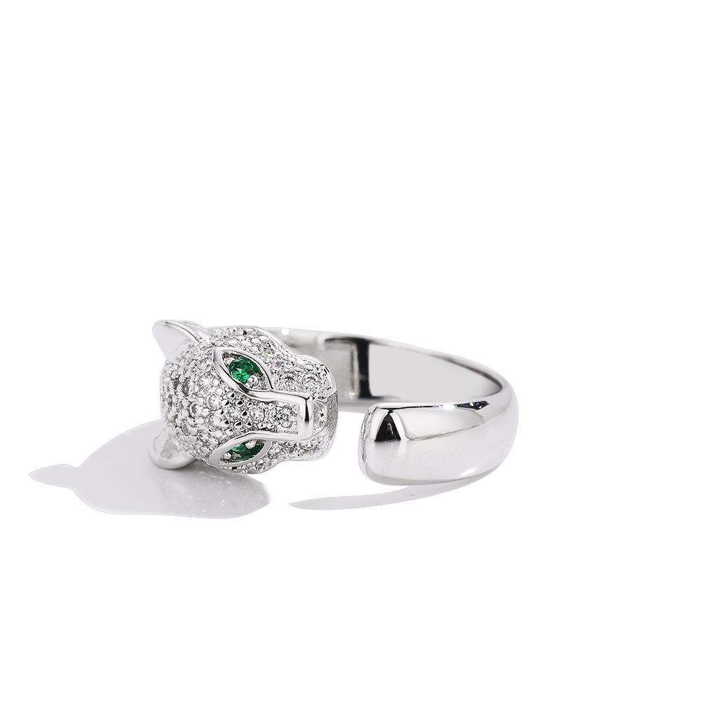 Beliebter dominanter Voll-Diamant-Leopardenkopf-Ring beliebter Ring täglicher Gebrauch offener Zeigefingerring