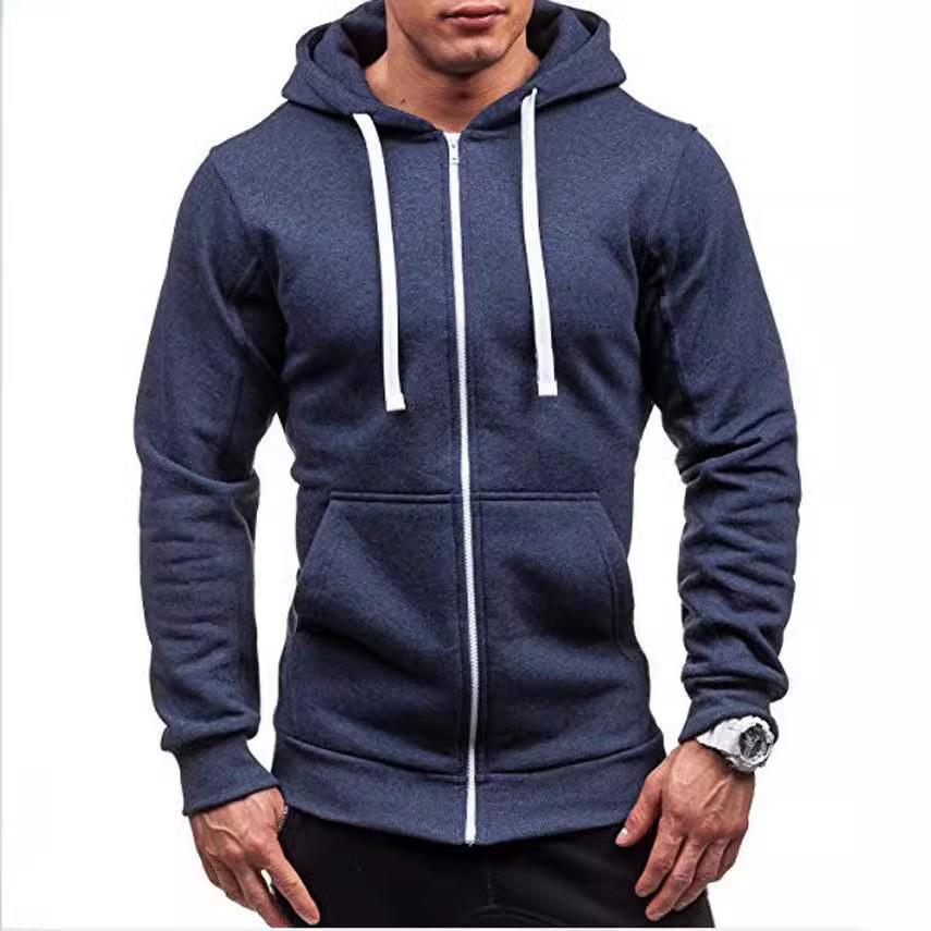 

2024 Men s Zipper Hooded Sweatshirt Jacket - Solid Color Cardigan for Sports & Casual Wear Small темно-синього кольору