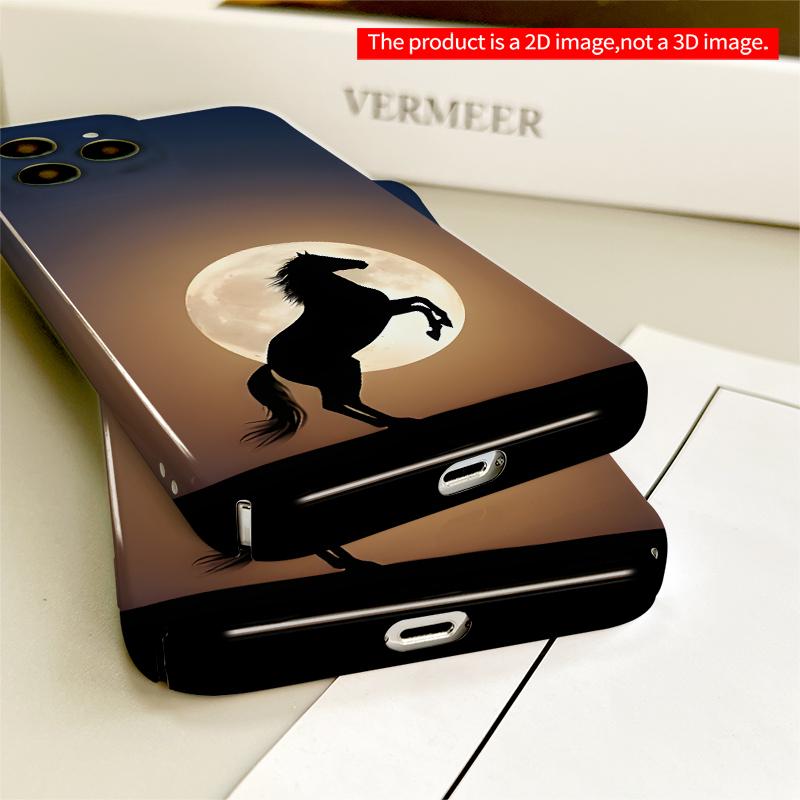 2DFlat Moonlit Horse Silhouette Phone Case All Inclusive Film Hard iPhone Case, Compatible with iPhone 18 Pro Max 17 16 15 14 13 12 11