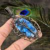 Blue Dendritic Gemstone Copper Wire Wrap Jewelry Pendant 3.39"
