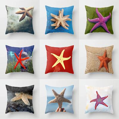 Capa de almofada quadrada com estampa de estrela do mar em poliéster para decoração de sofá, sala de estar, quarto, fronha 45x45cm