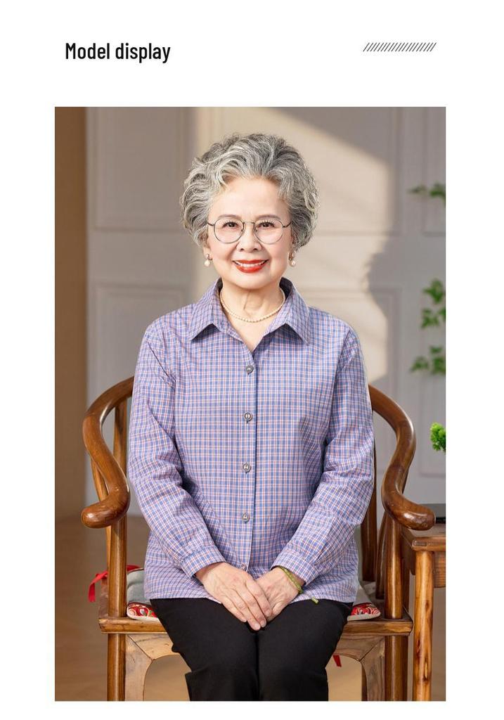Pure Cotton Plaid Long Sleeve Shirt for Women - Maternity & Elderly Spring/Autumn Wear