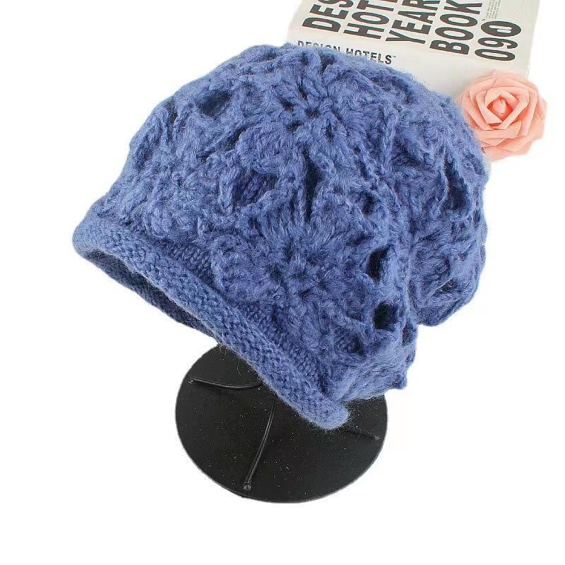 New Double Hat Ladies Knitted Hook Hollow Pattern Breathable Knitted Hat Wool Stacking Hat