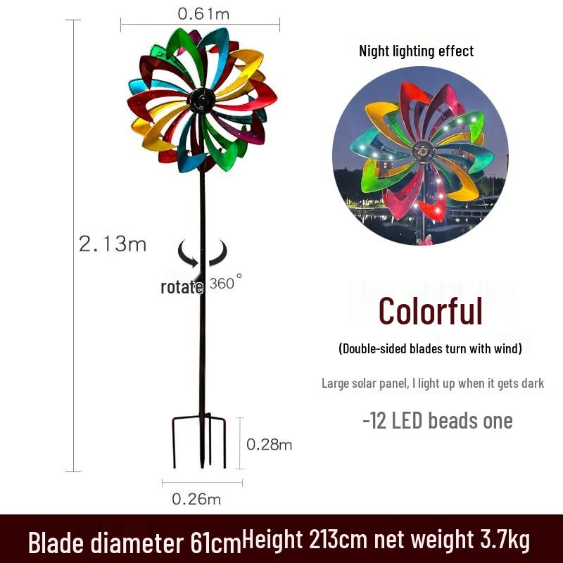 Двусторонний кованый ветряк на солнечной батарее для наружного декора