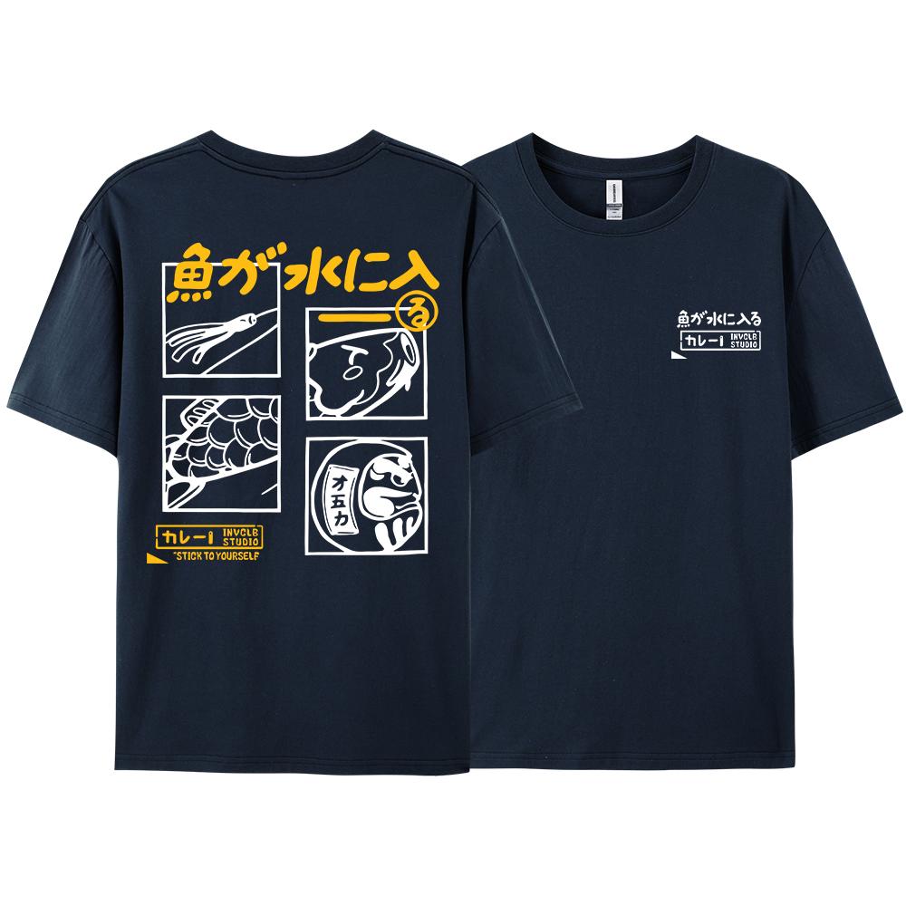 

Японская ретро-мода с рыбками, мужская и женская футболка с короткими рукавами, свободная, в стиле Bf, для пар, студентов, с короткими рукавами, забавные футболки M