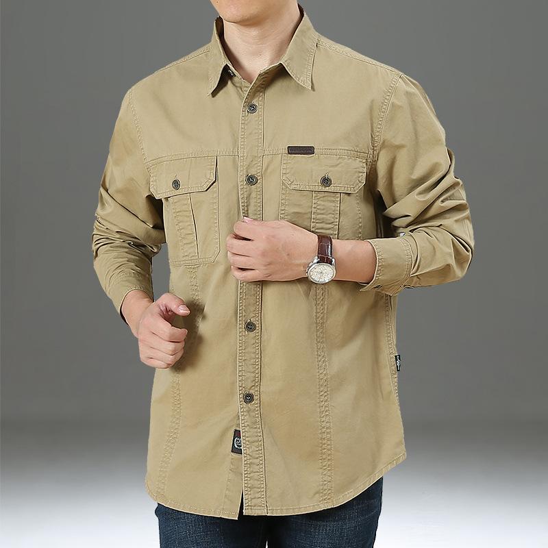 Nouvelle Chemise à Manches Longues de Printemps pour Homme Ample Grande Taille Décontractée Couleur Unie Coton Âge Moyen