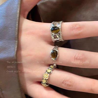 Maillard Tiger Eye Stone Retro Open Ring for Women - Unique & Luxurious Design