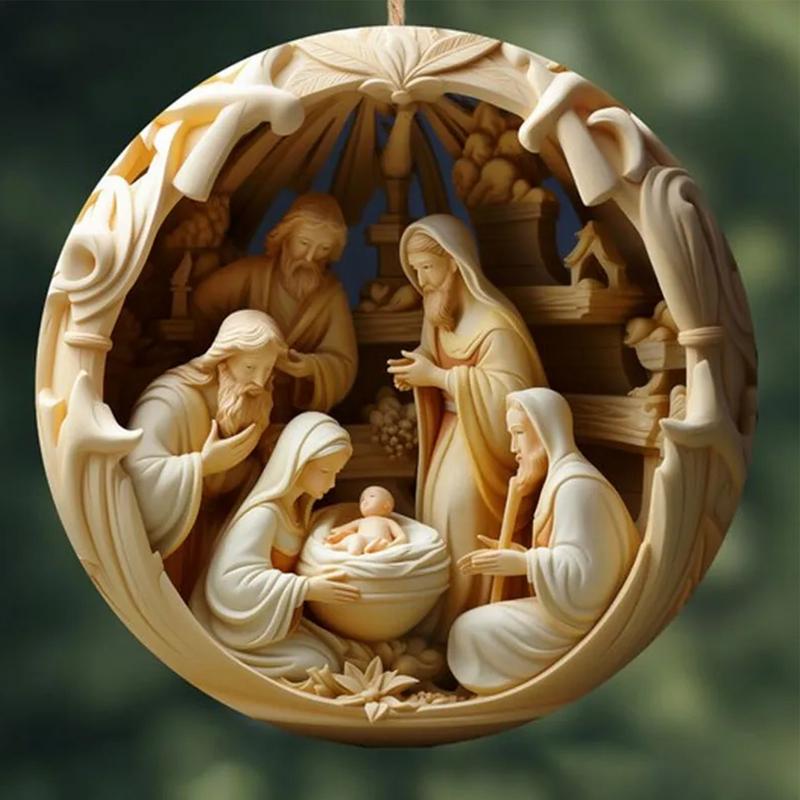 Nativity Christmas Tree Pendant Jesus Christ Hanging Ornaments 2D New Year Acrylic Exquisite Indoor Nativity Scene Decor