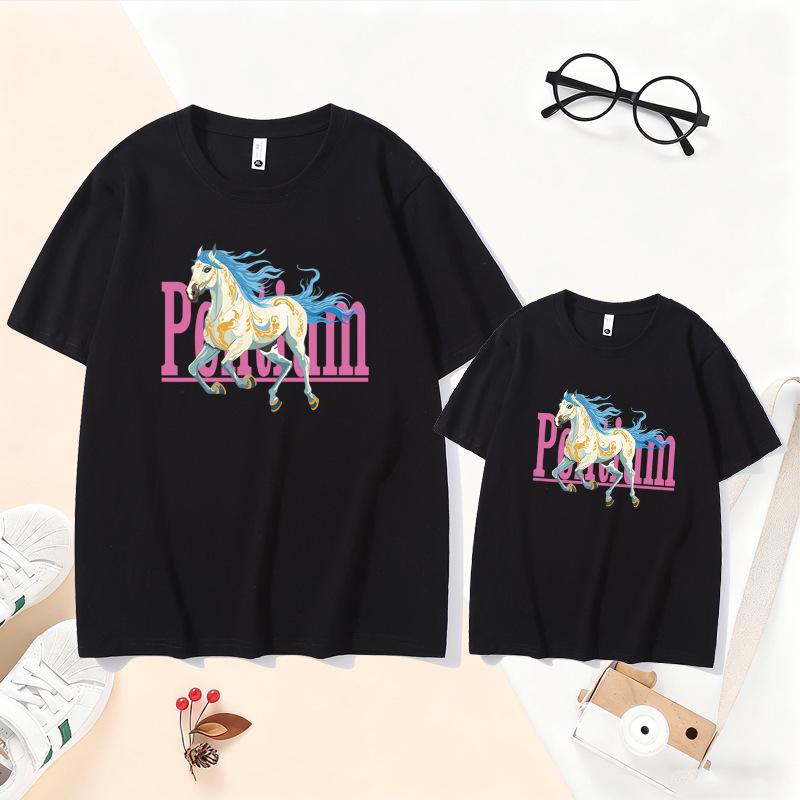 2026 Year of the Horse Family Matching Red T-Shirts - Parent-Child Short-Sleeve Set for New Year