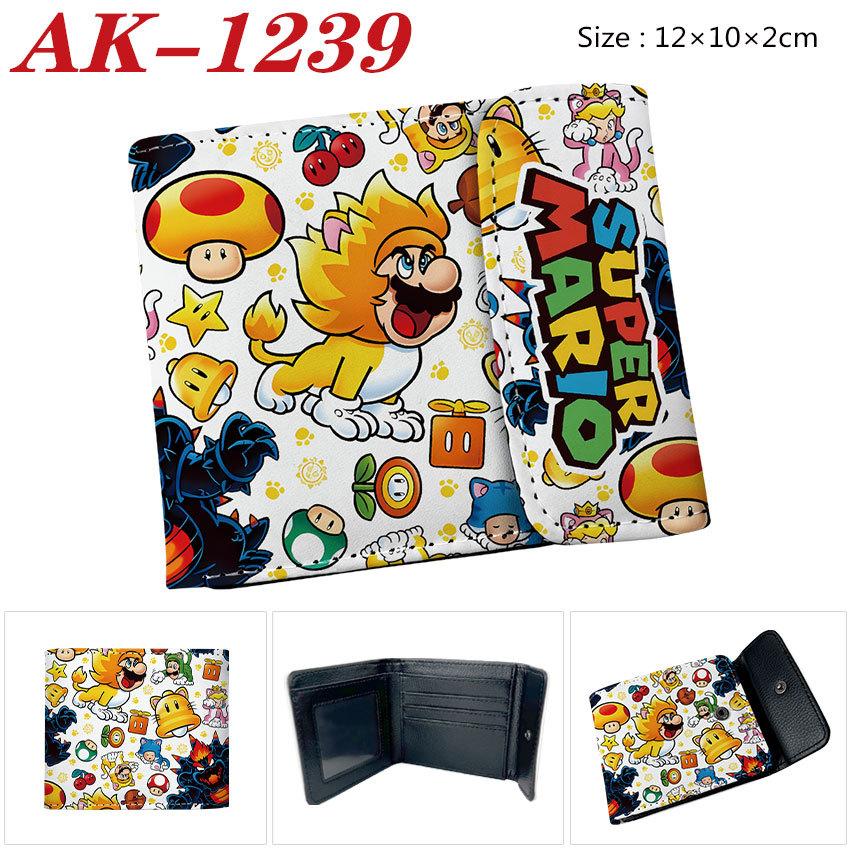 Super Mario Anime PU Snap Button Bifold Wallet Cartoon Short Portable Card Holder Yellow 1pcs