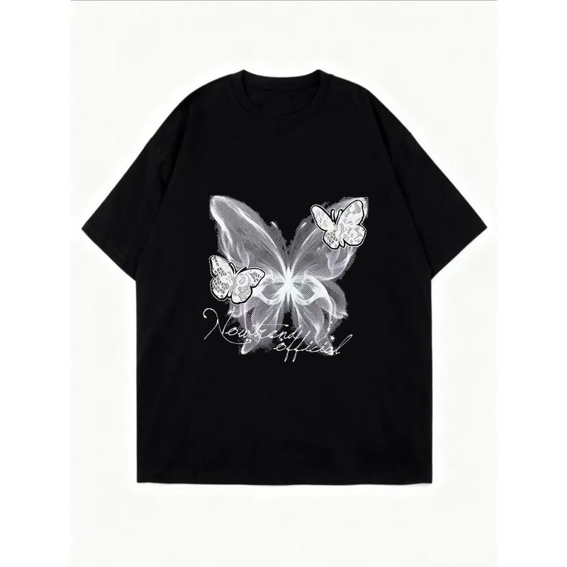 White Oversized T-Shirt With Butterfly Print For Casual Wear