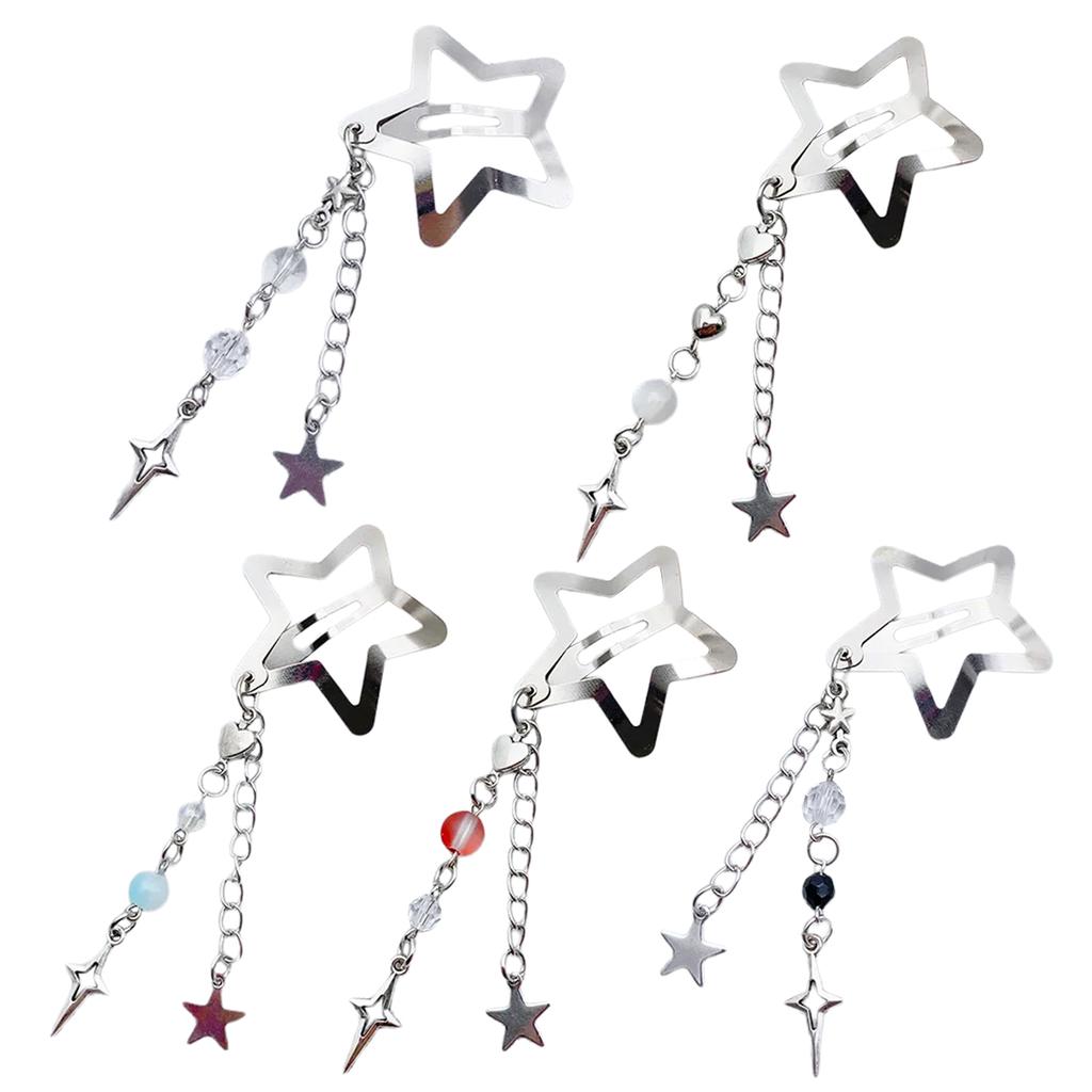 Stylish Star Shaped Hairpin Metal Snap Hair Clip Tassels Heart Beaded Barrette Styling Accessory for Women Girls