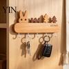 Adhesive Key Rack for Wall Wooden Holder with 5 Hooks, Cartoon House Theme Organizer, Multi Purpose Hanging Keys Pet Leashes And Hats Heavy Duty Screw