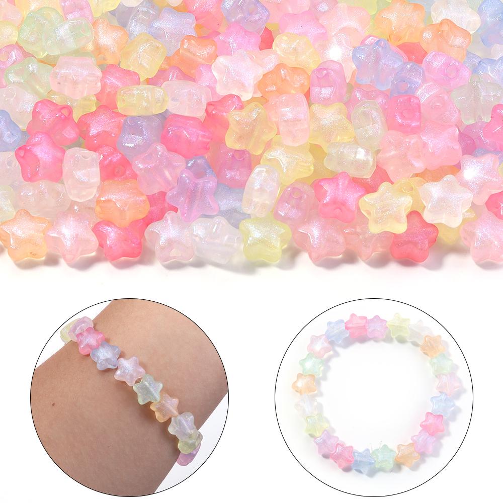 100pcs 10mm Acrylic Star Beads Colorful Luminous Five-pointed Star Loose Beads For DIY Jewelry Making Bracelet Necklace Supplies