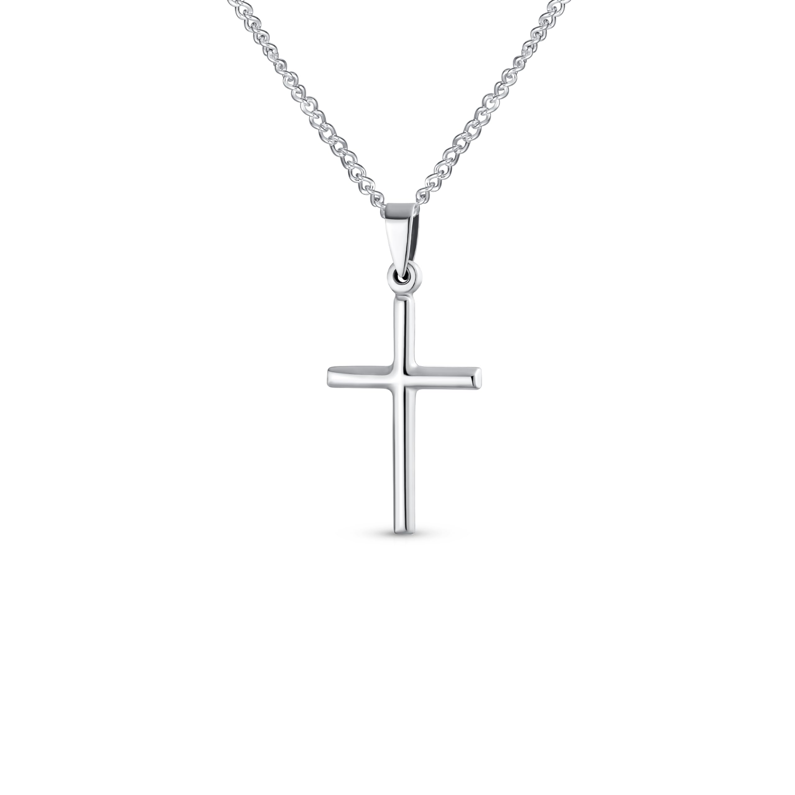 

Delicate Petite Tube Simple Religious Cross Pendant Necklace for Women and Polished Sterling Silver X-Small Teens, .925