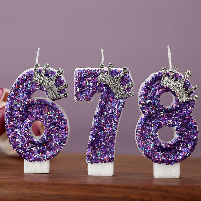 Y Children's Number 7 Birthday Candles Girl's Digital Cake Candles Glitter Princess Crown Decoration Anniversary Party Supplies