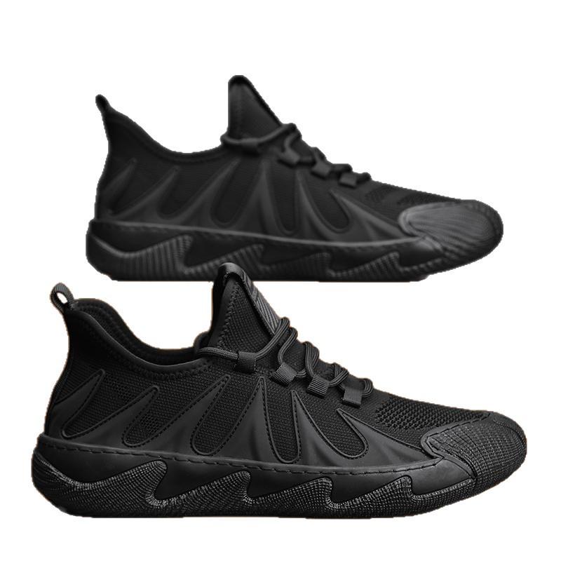 Neue atmungsaktive weiche Sohle trendige schwarze Herren-Freizeit-Laufschuhe im koreanischen Stil