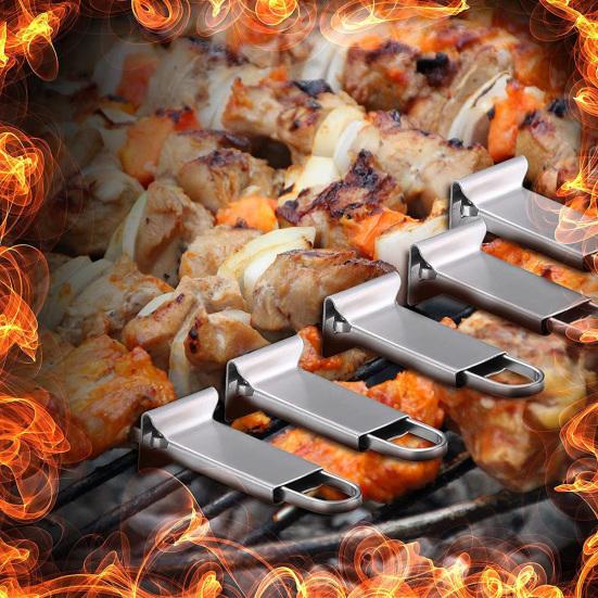 Heat Resistance Stainless Steel Double-Ended BBQ Fork Semi-automatic Design Reusable Barbecue Supply