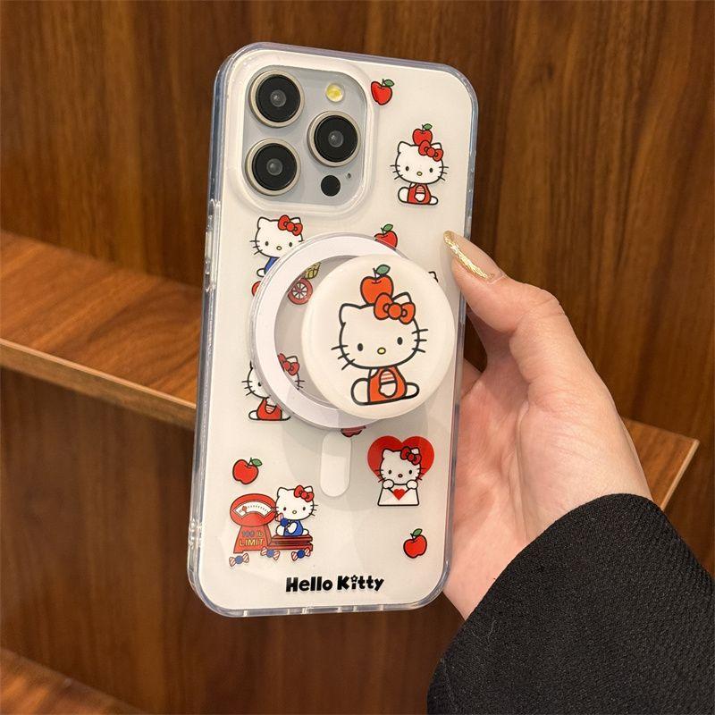 Wireless Charging Melody Hello Kitty Holder Casing For Samsung Galaxy S25 Ultra S24 S23 S22 S21 Plus Ultra S23 FE Phone Case