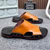 Mens Sandals Summer Comfortable Mens Slippers Leather Beach Shoes Anti Slip Walking Shoes for Men Outdoor Leisure Soft