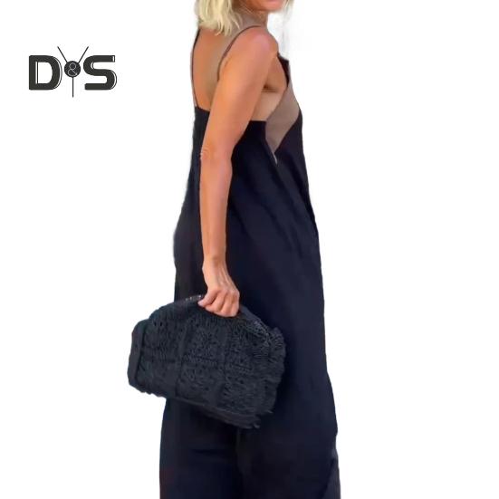 Damen Abendkleid mit gekreuztem Halsausschnitt, schulterfrei, rückenfreies Robenkleid, einfarbig, lockeres Maxikleid für Strandparty, Abschlussball, Urlaub