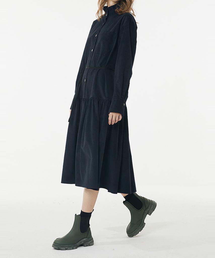 Boyeon Corduroy Belted Dress Navy 705