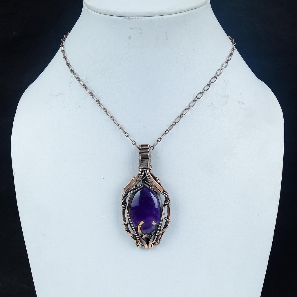 Amethyst Pendant Gemstone Jewelry,  999 Copper Wire Wrapped Pendant, Gift For Women Handmade Pendant