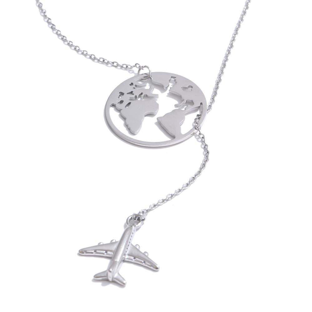 

Yhpup New Arrivals Unique Creative Map Plane Pendant Necklace Gift Distinctive Stainless Steel Waterproof Jewellery Accessories