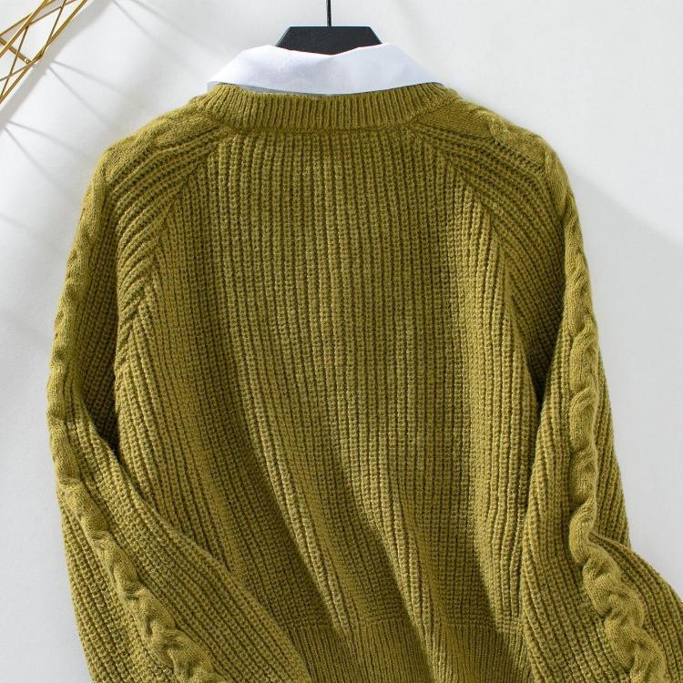 Vintage Knitwear Cardigan Sweater 2 in 1 Loose Long Sleeve Solid Color O Neck Top Autumn Winter