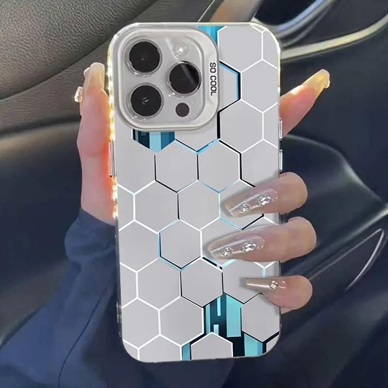 2026 Luxury Honeycomb Cube Cyberpunk For iPhone Case 16 15 14 13 12 11 Pro XR XS Max 7 8 Plus Phone Shockproof Soft Cover