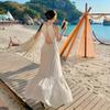French white moonlight pendulum long dress summer seaside vacation collar suspender skirt super fairy