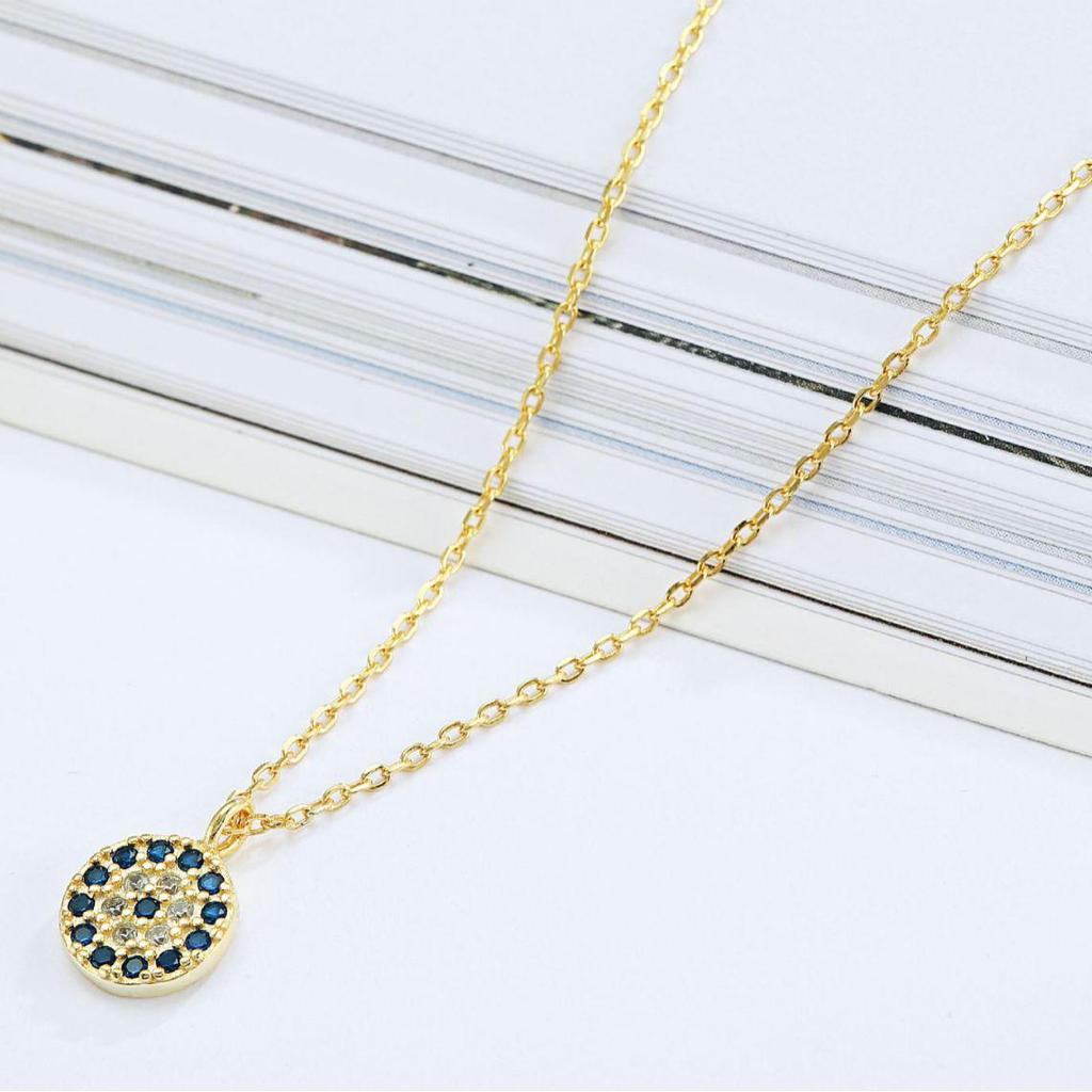 S925 Silver Evil Eye Necklace with Blue Eyes and Diamond-Set - Korean Style Simple Clavicle Design