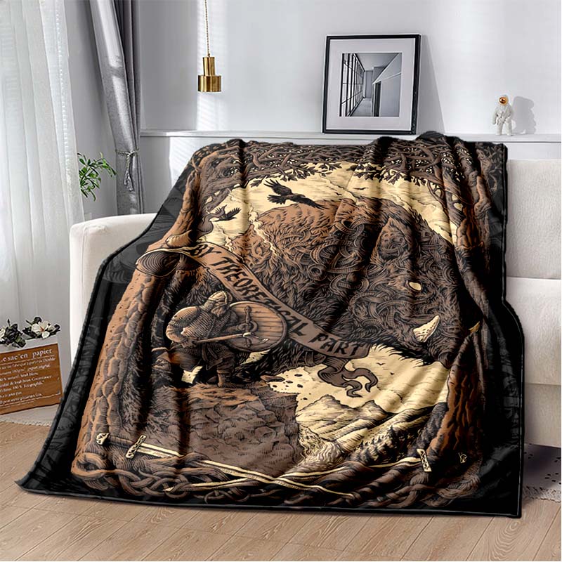 3D Viking Odin Valhalla Nordic Mythology Symbols Blanket,Soft Throw Blanket for Home Bedroom Bed Sofa Picnic Office Travel Cover
