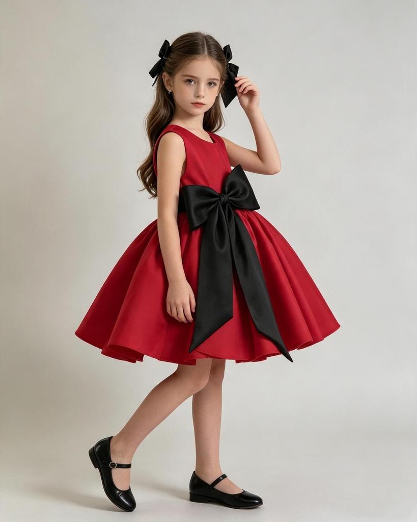 2026 Spring/Autumn Girls' Bowknot Princess Dress - Sweet Formal Birthday Party Outfit