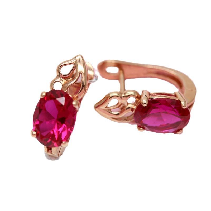 Purple Gold Inlaid Redstone Earrings Rose Gold Plated Color Gold Simple Fashion Temperament Ear Buckle