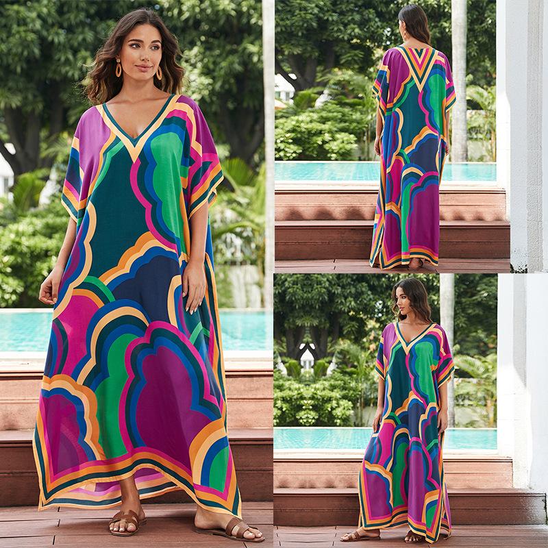 European-American Cotton Tie-Dye Beach Dress: Loose Robe & Bikini Cover-Up