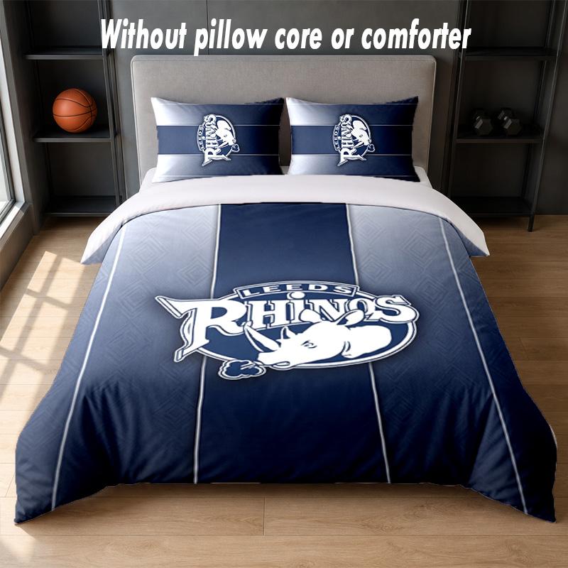 Leeds Rhinos Design Bed Bedding Set 1 Duvet Cover + 2 Pillowcases Soft Breathable Household Bed Linens