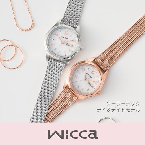 Citizen Watch Wiccan Solar Tech Waterproof Day Date Mesh Band White Pink Gold KH3-568-15 Women's Pink