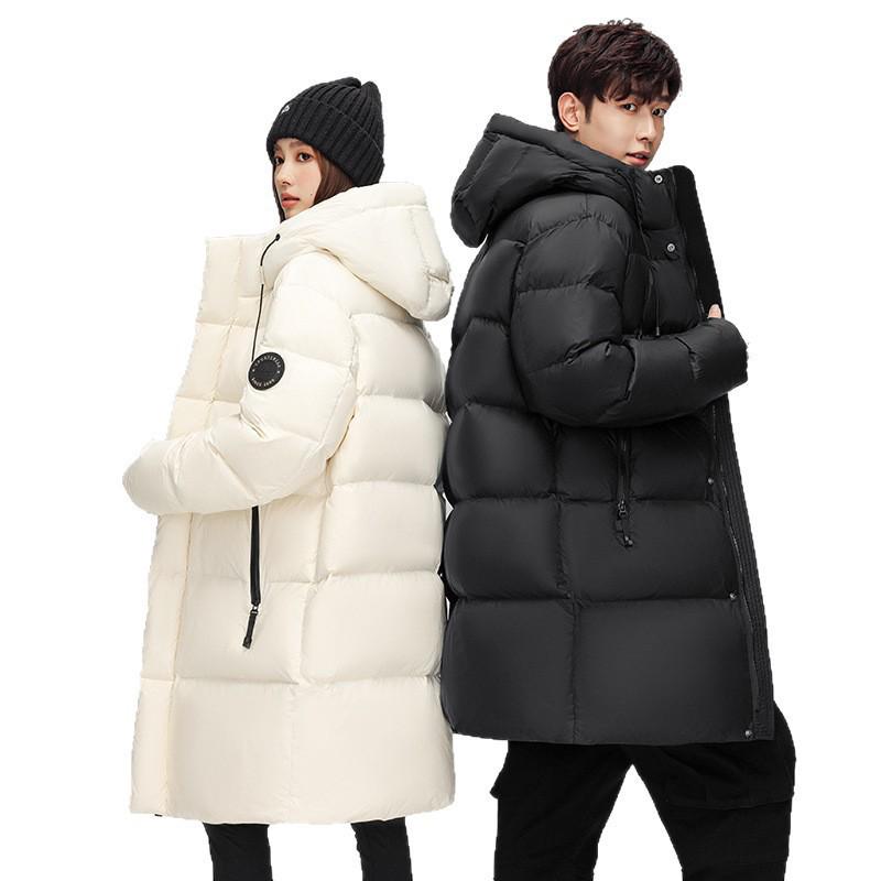 2025 Herren Dicke Warme Mittellange Winter Daunenjacke mit Kapuze - 90% Weiße Entendaunen, Partnerlook