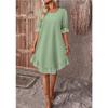 Spring and Summer Women's Vintage Mid-sleeved Round-neck Loose and Large-swing Dress