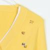 Women's French Retro Knit Cardigan: V-neck, Long Sleeve, Beaded Faux Two-Piece, Color Block Short Top