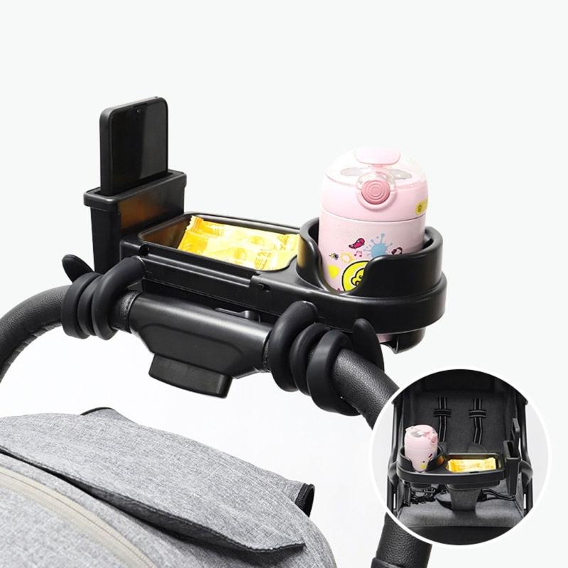 Baby Strollers Snacks Tray with Cup Holder, Food Tray with Lid Multifunctional Organiser Removable Phone Storage Slot